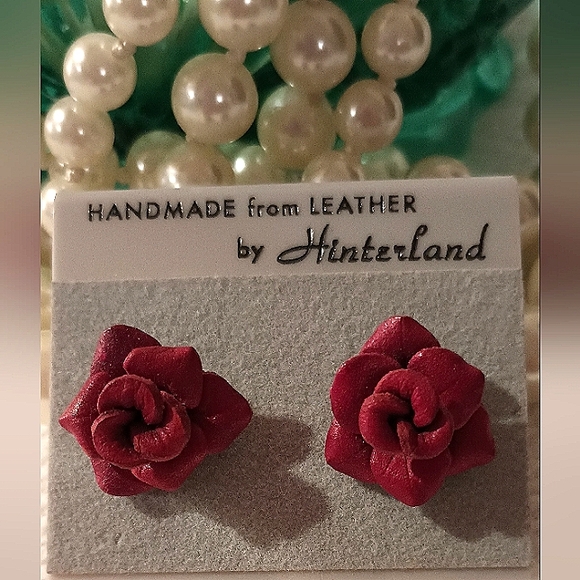 Handcrafted Leather Rose Earrings - Picture 2 of 16